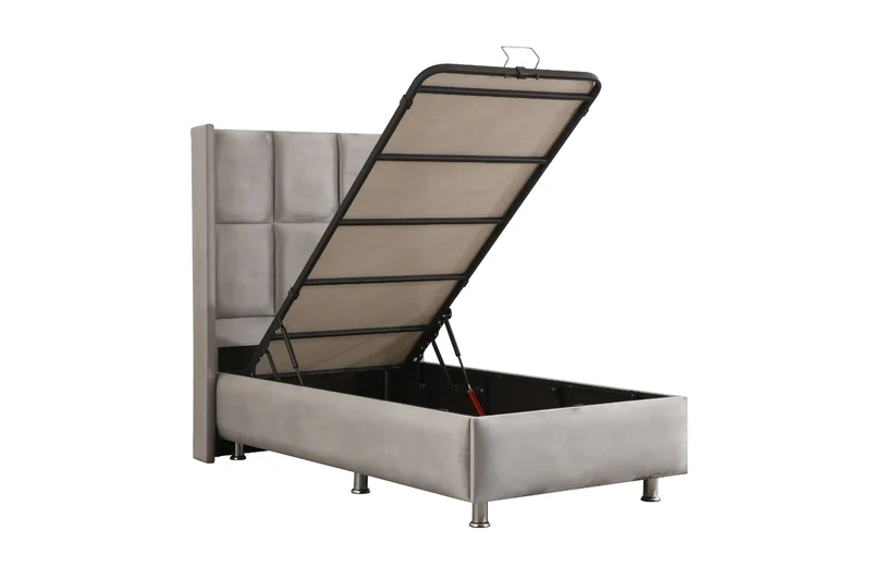 Lit Coffre 1 Place RIO GRIS - Velours