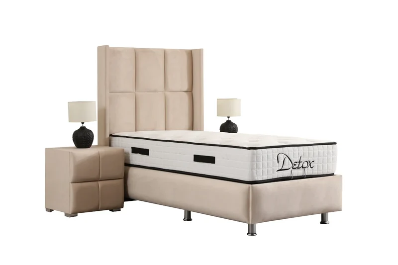Lit Coffre 1 Place RIO BEIGE - Velours