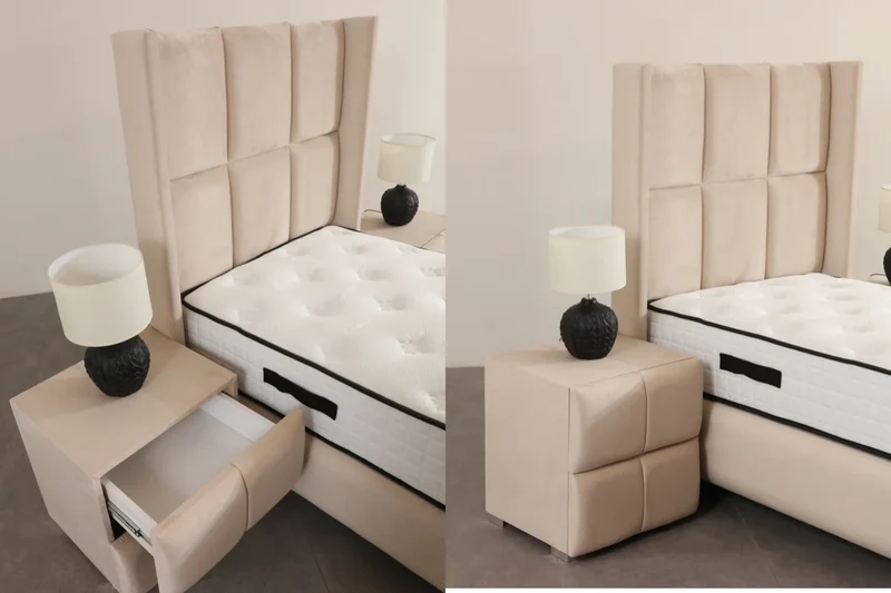 Lit Coffre 1 Place RIO BEIGE - Velours