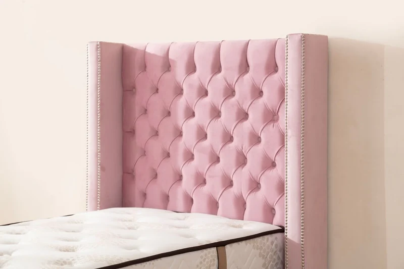 Lit Coffre 1 Place CLOUTÉ ROSE - Velours