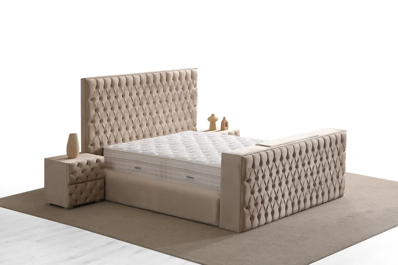 Lit Coffre TV Intégré CAPITY BEIGE - Velours