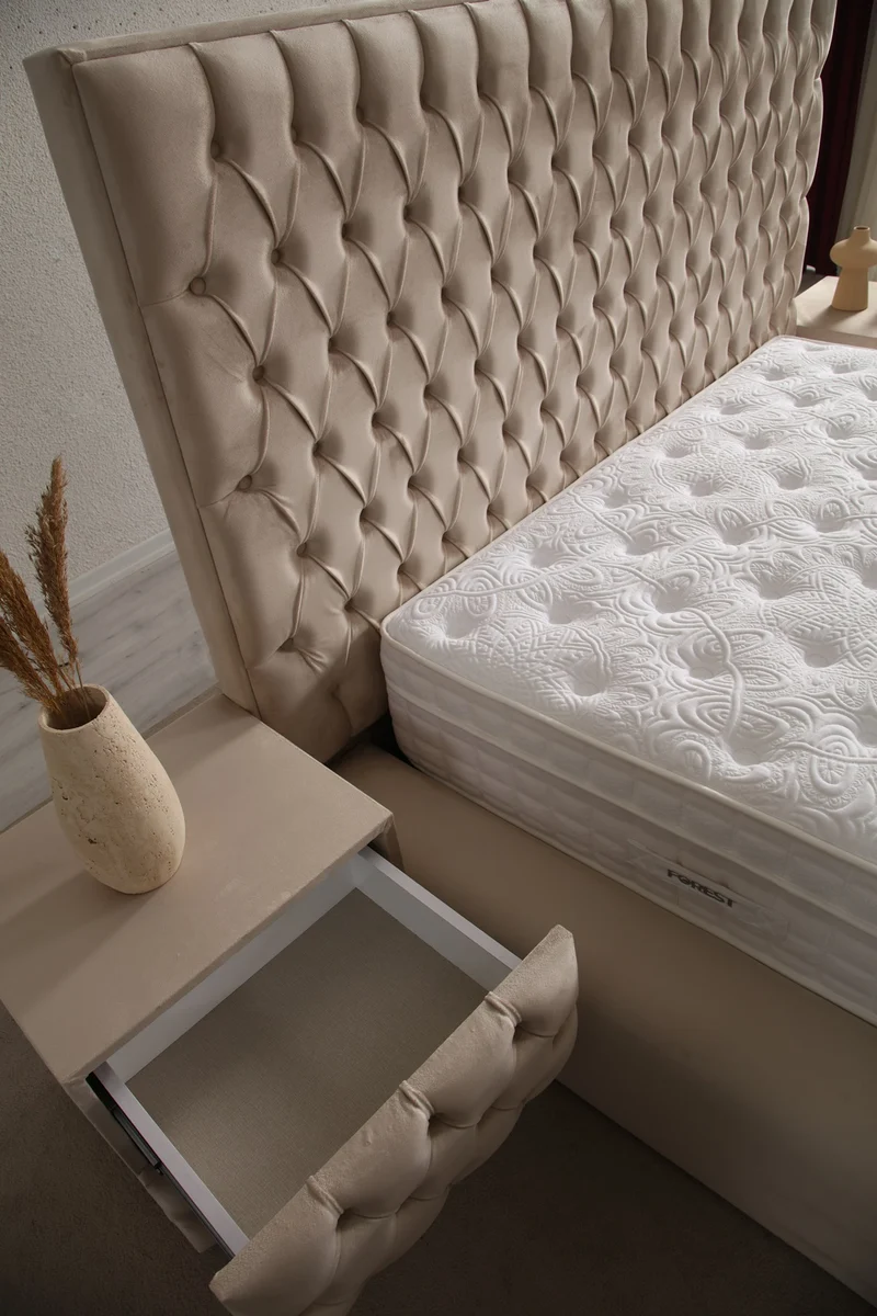 Lit Coffre TV Intégré CAPITY BEIGE - Velours