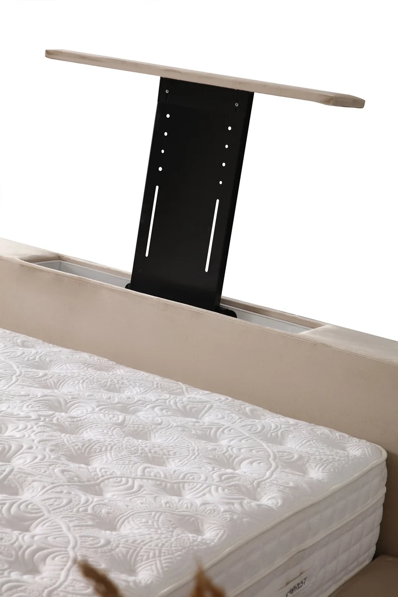 Lit Coffre TV Intégré CAPITY BEIGE - Velours
