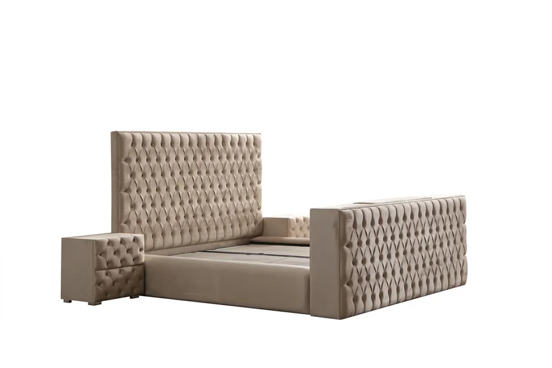 Lit Coffre TV Intégré CAPITY BEIGE - Velours