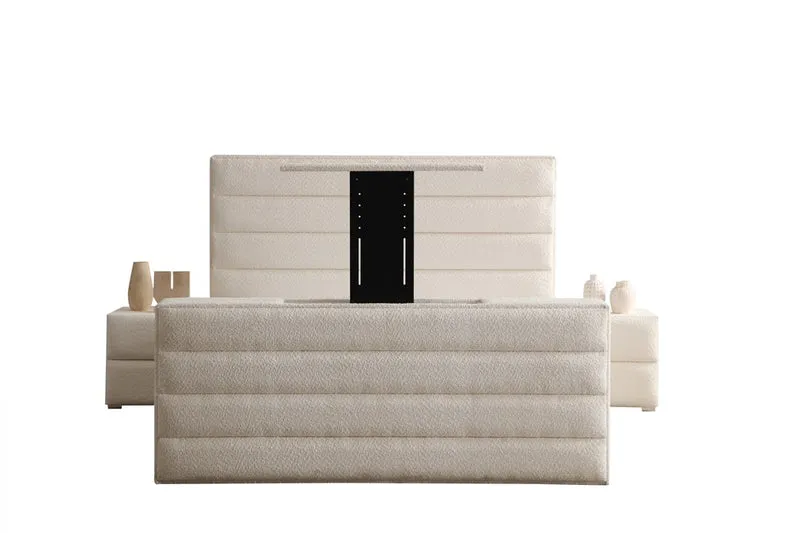 Lit Coffre TV Intégré ICONTY BLANC CASSÉ - Chenille
