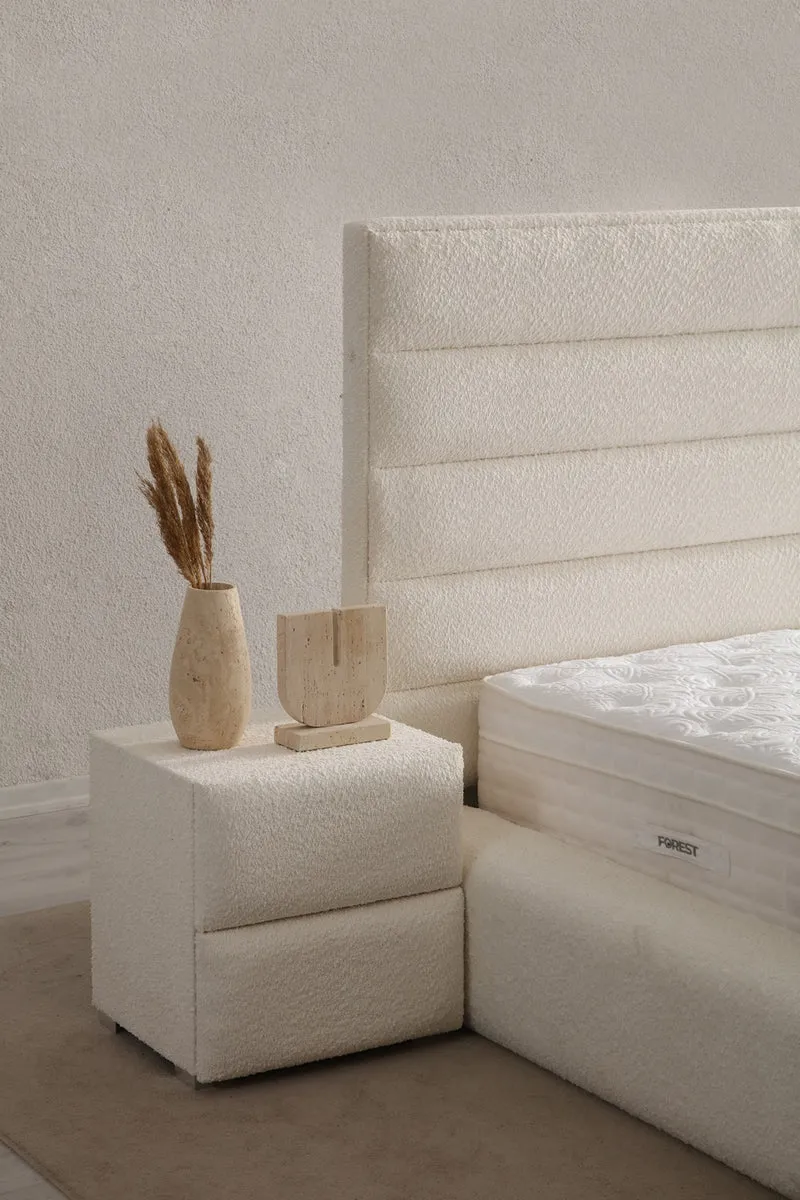 Lit Coffre TV Intégré ICONTY BLANC CASSÉ - Chenille