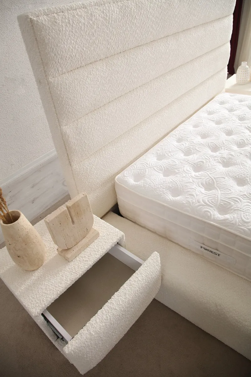 Lit Coffre TV Intégré ICONTY BLANC CASSÉ - Chenille