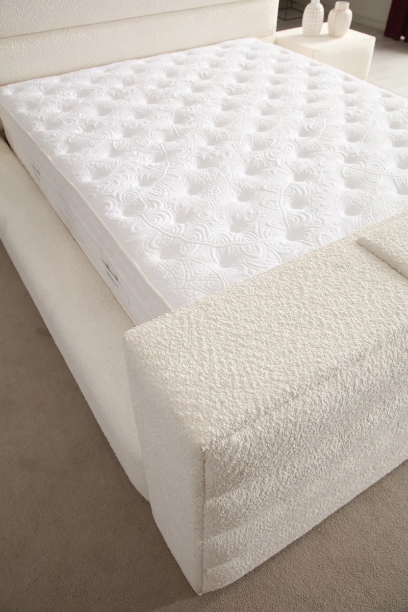 Lit Coffre TV Intégré ICONTY BLANC CASSÉ - Chenille