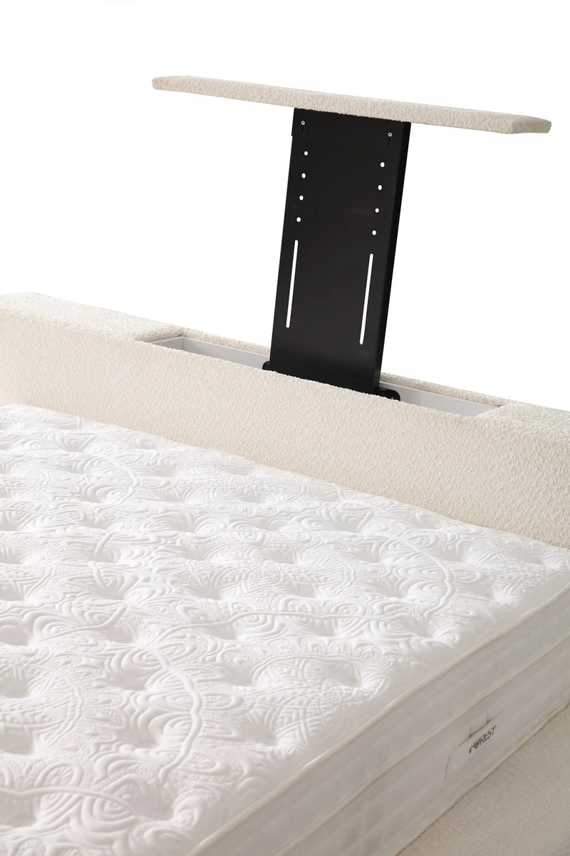 Lit Coffre TV Intégré ICONTY BLANC CASSÉ - Chenille