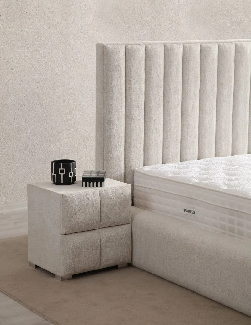 Lit Coffre TV Intégré CRAFTY BLANC CASSÉ - Chenille
