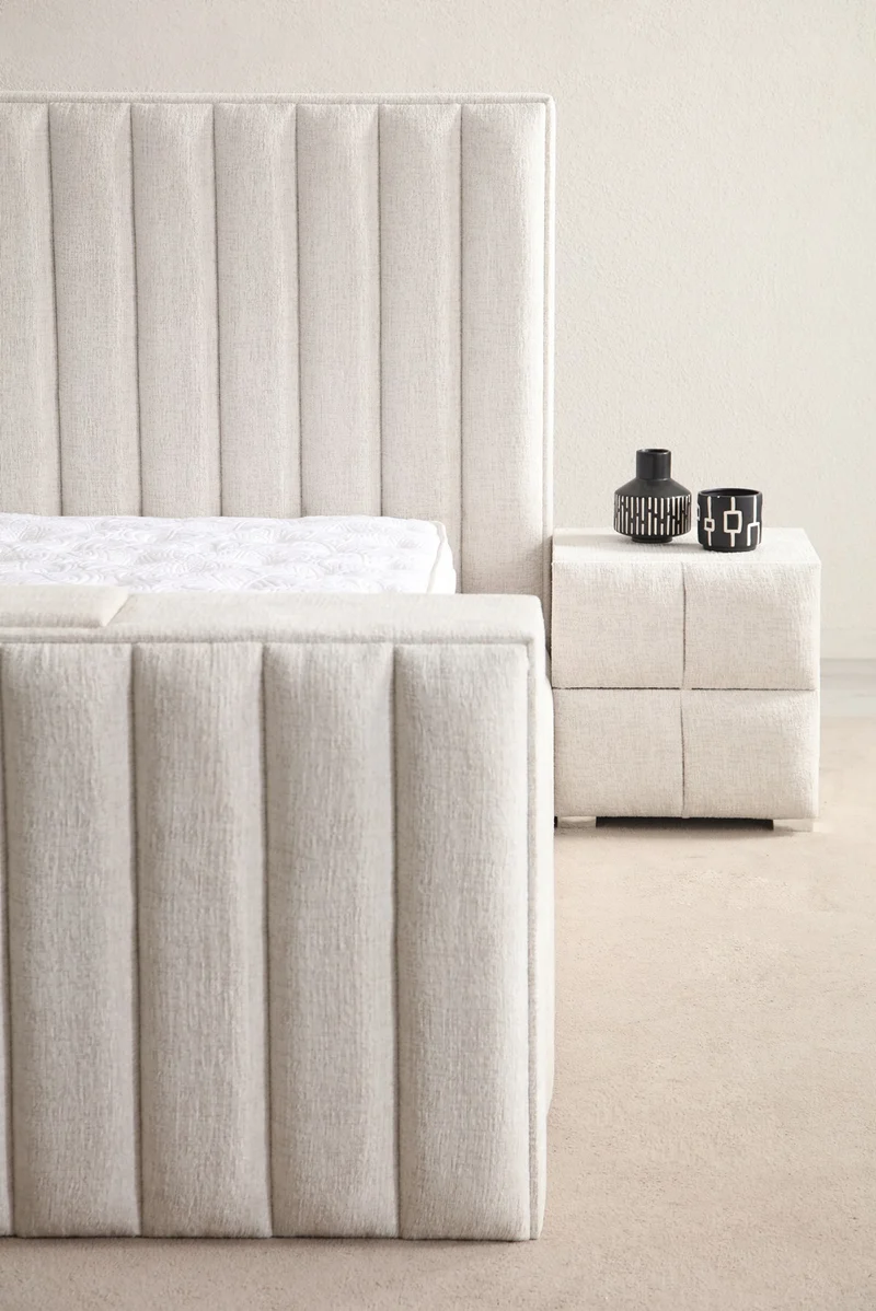 Lit Coffre TV Intégré CRAFTY BLANC CASSÉ - Chenille
