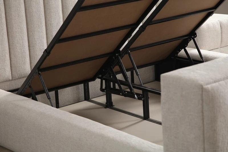 Lit Coffre TV Intégré CRAFTY BLANC CASSÉ - Chenille