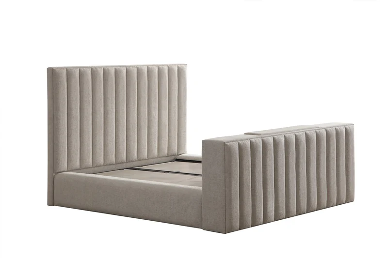 Lit Coffre TV Intégré CRAFTY BLANC CASSÉ - Chenille