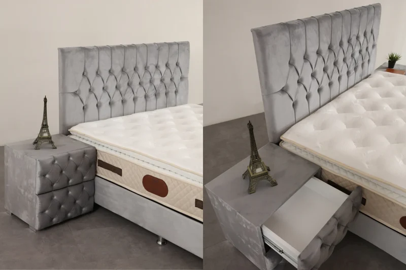 Lit Coffre CAPI GRIS - Velours