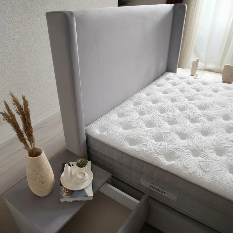 Lit Coffre COCO GRIS - Velours