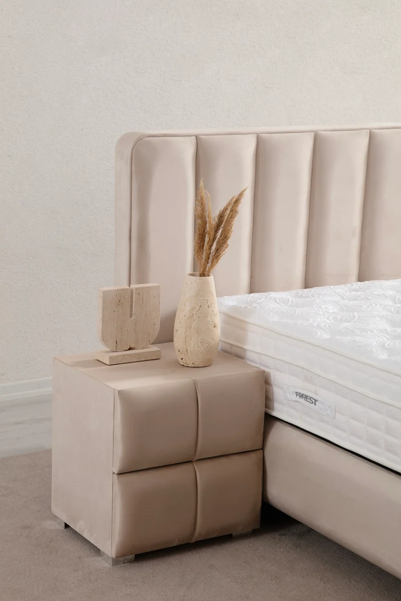 Lit Coffre DEFNE BEIGE - Velours