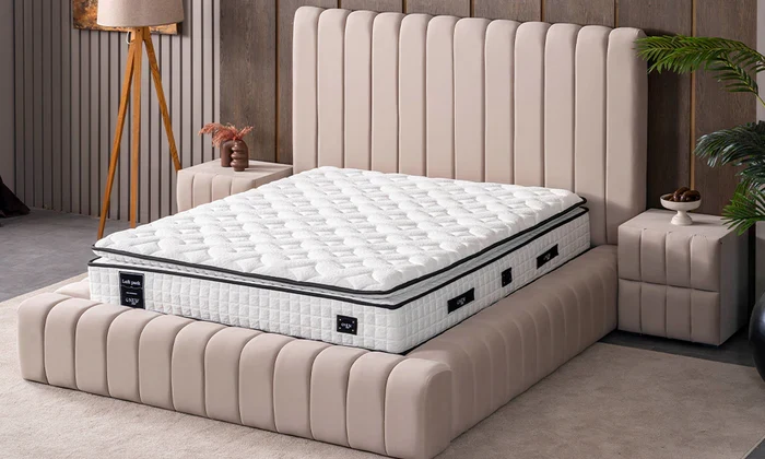 Lit Coffre PAYLA BEIGE - Velours