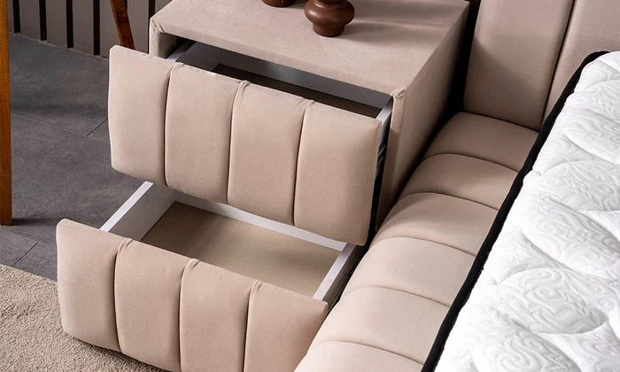 Lit Coffre PAYLA BEIGE - Velours