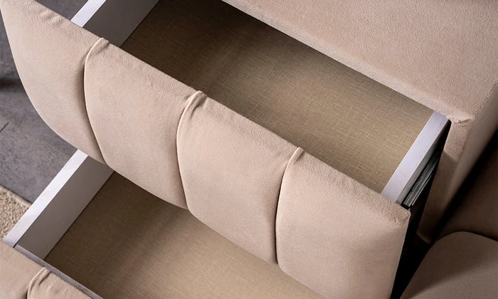 Lit Coffre PAYLA BEIGE - Velours