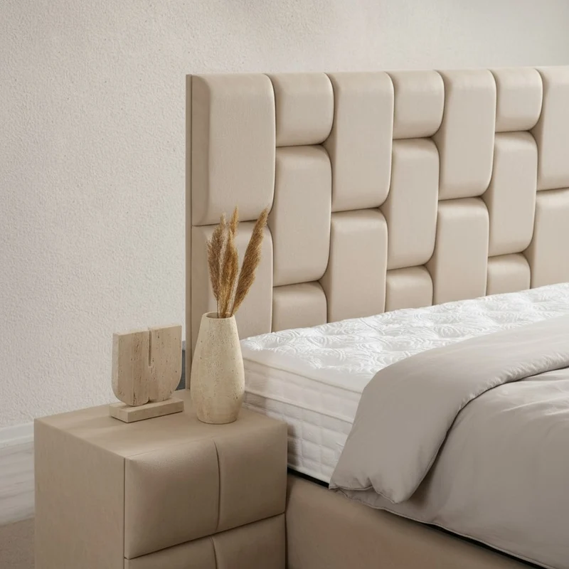 Lit Coffre SILVIA BEIGE - Velours