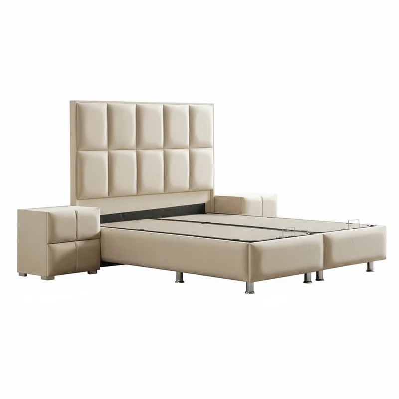 Lit Coffre NOVITA BEIGE - Velours