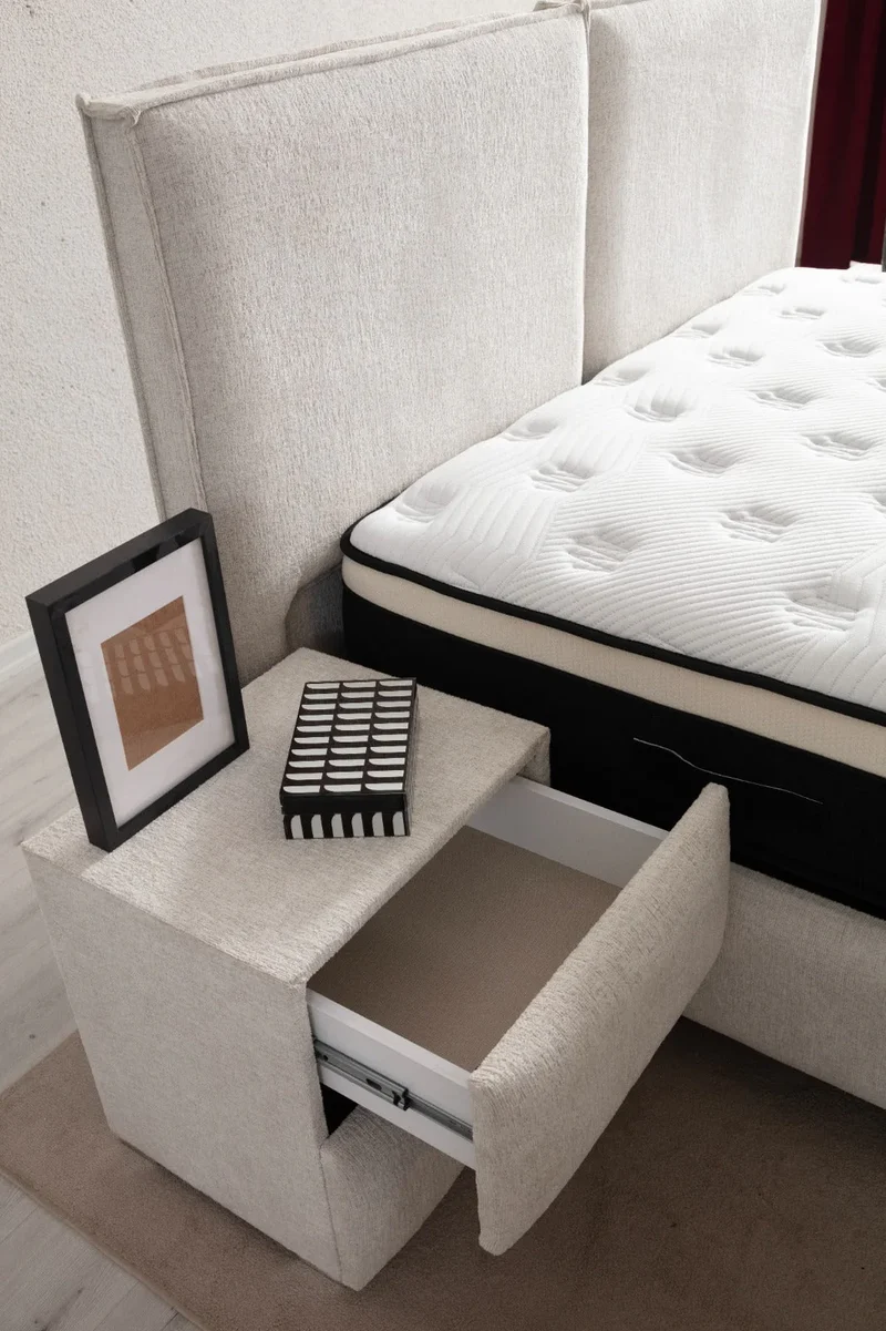 Lit Coffre MAYA BLANC CASSÉ - Chenille