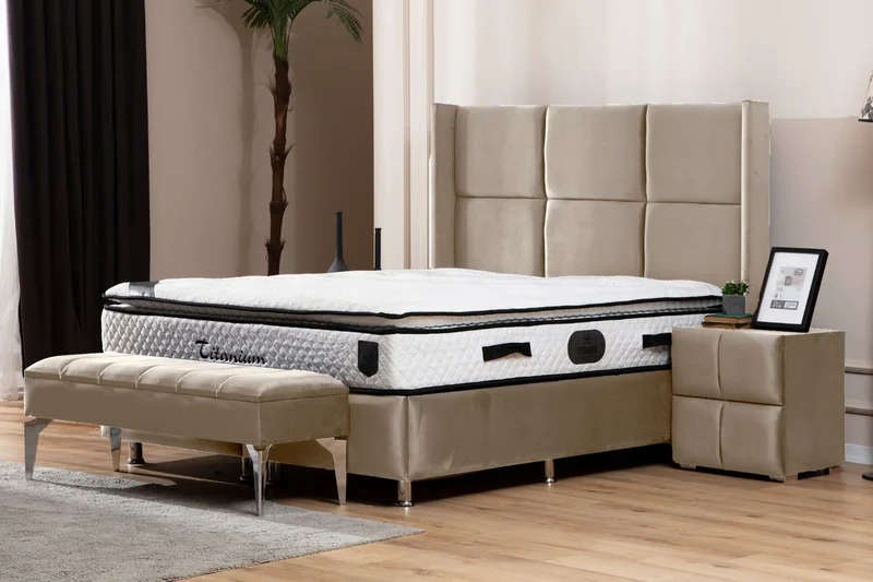Lit Coffre RIO BEIGE - Velours
