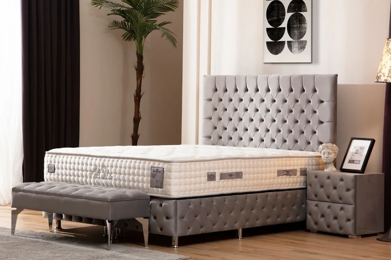 Lit Coffre LAGOS GRIS - Velours