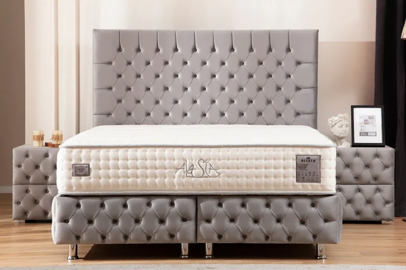 Lit Coffre LAGOS GRIS - Velours