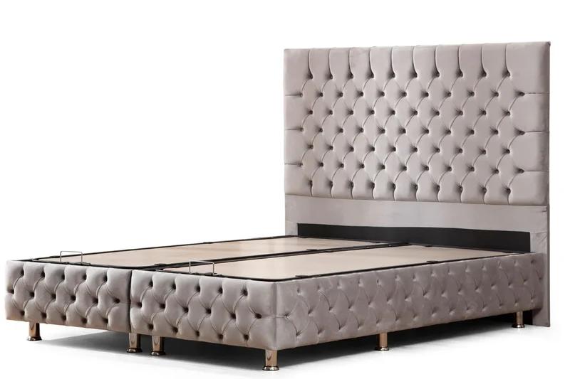 Lit Coffre LAGOS GRIS - Velours