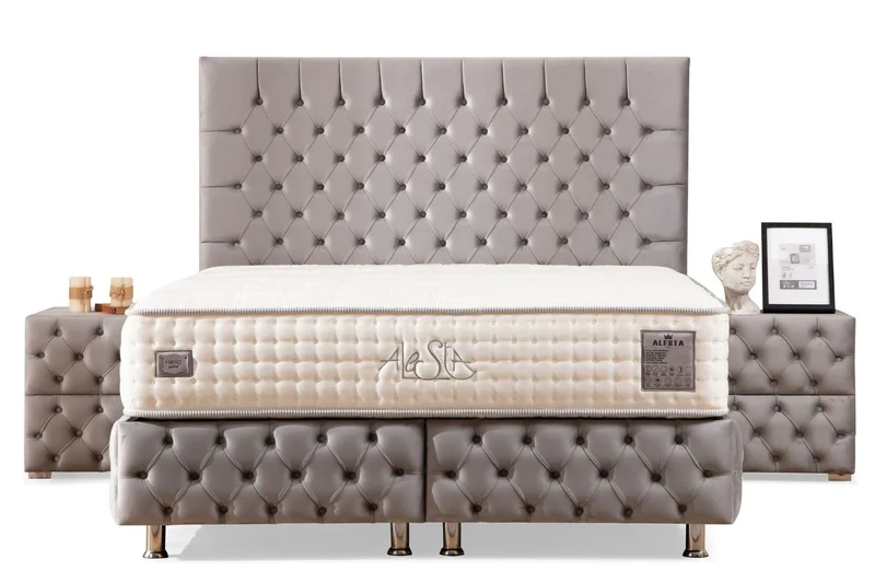 Lit Coffre LAGOS GRIS - Velours