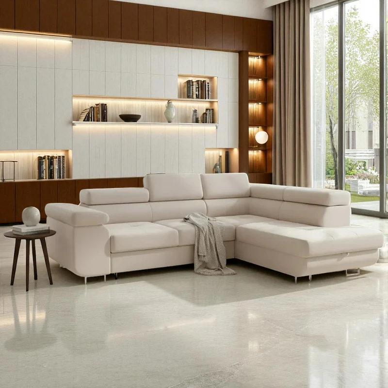Canapé d'Angle Convertible Tona Velours Beige
