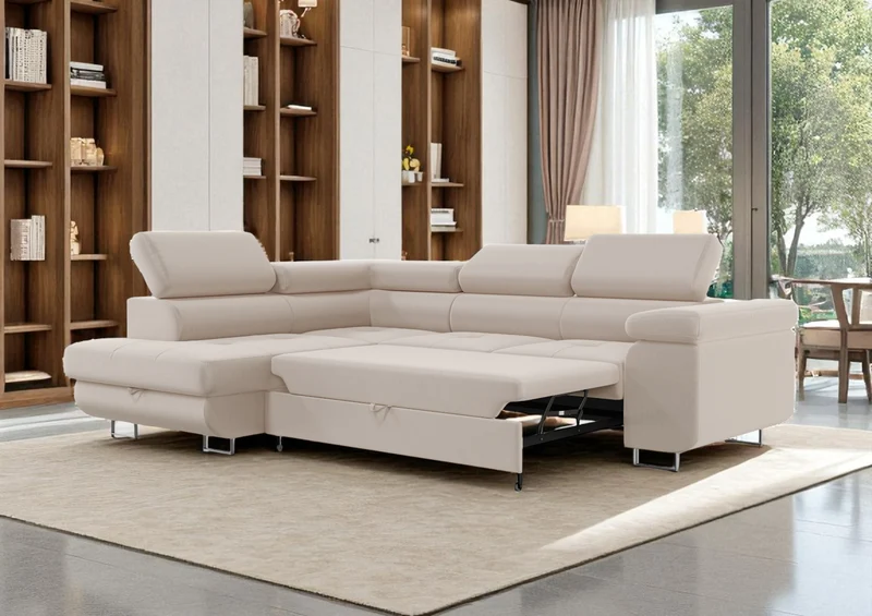 Canapé d'Angle Convertible Tona Velours Beige