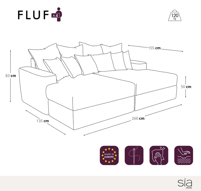 Canapé 4 places assise profonde et ressorts ensachés FLUF Velours