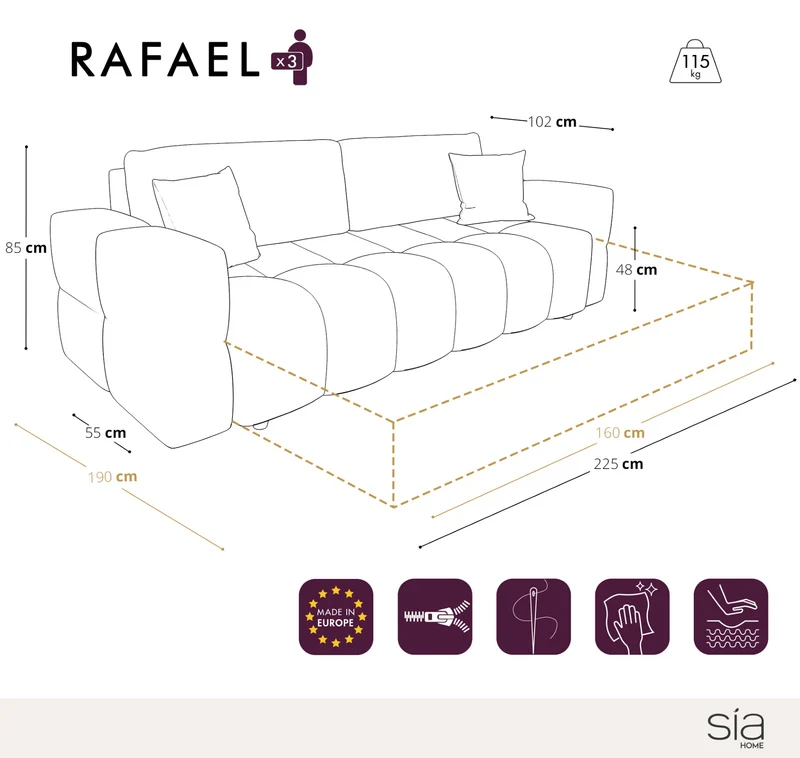 Canapé convertible express matelas 160cm RAFAEL Tissu tramé