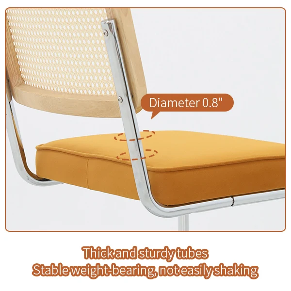 Lot de 2 chaises de salle à manger Breuer en velours orange et dossier en rotin, pieds chromés FLARELYNX