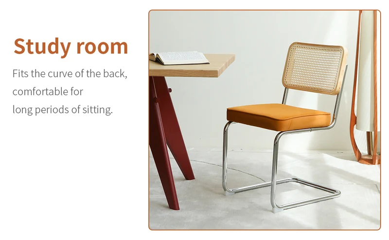 Lot de 2 chaises de salle à manger Breuer en velours orange et dossier en rotin, pieds chromés FLARELYNX