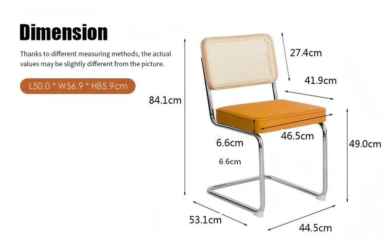 Lot de 2 chaises de salle à manger Breuer en velours orange et dossier en rotin, pieds chromés FLARELYNX