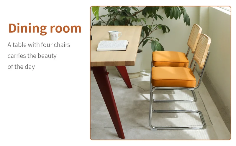 Lot de 2 chaises de salle à manger Breuer en velours orange et dossier en rotin, pieds chromés FLARELYNX