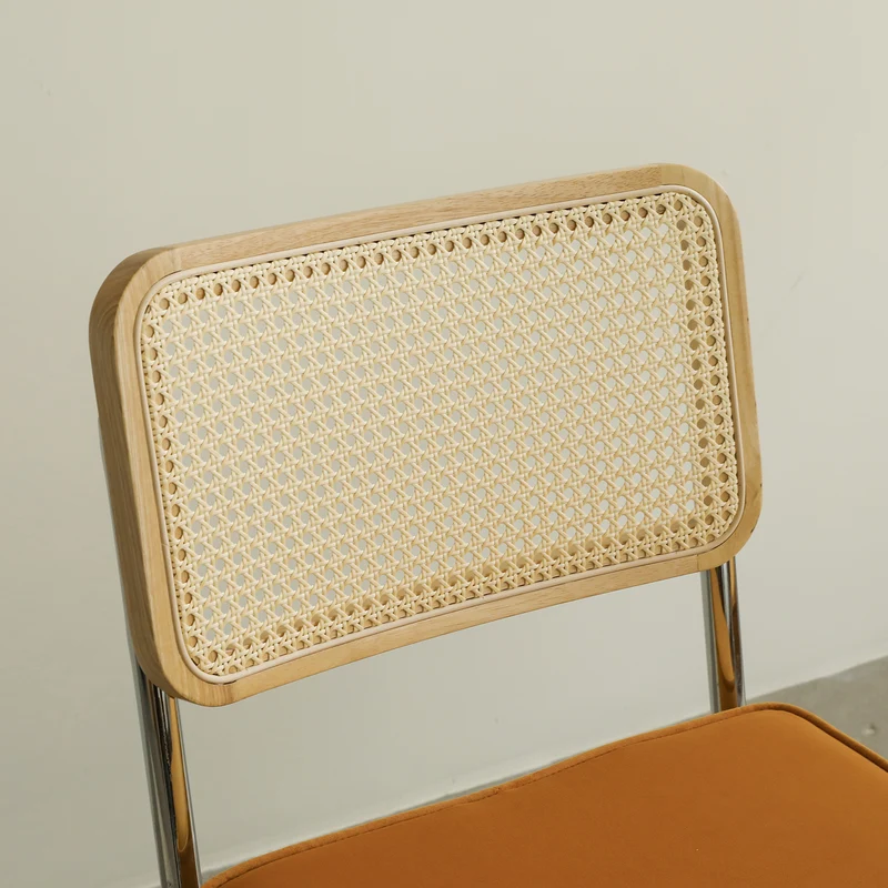 Lot de 2 chaises de salle à manger Breuer en velours orange et dossier en rotin, pieds chromés FLARELYNX