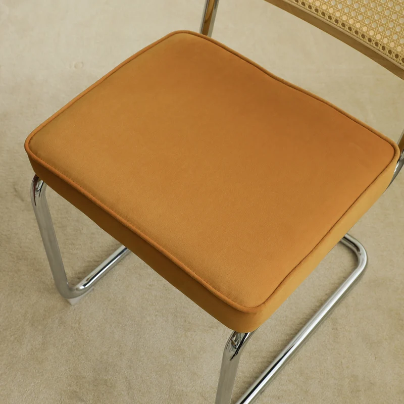Lot de 2 chaises de salle à manger Breuer en velours orange et dossier en rotin, pieds chromés FLARELYNX