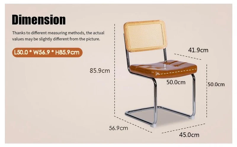 Lot de 2 chaises de salle à manger Breuer en PU caramel et dossier en rotin, pieds chromés FLAREKORR