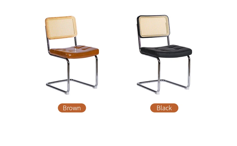 Lot de 2 chaises de salle à manger Breuer en PU caramel et dossier en rotin, pieds chromés FLAREKORR