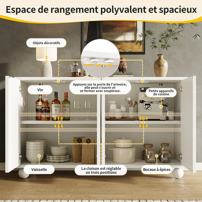 Buffet moderne blanc motif U 120x35x71cm ALIGNLNE