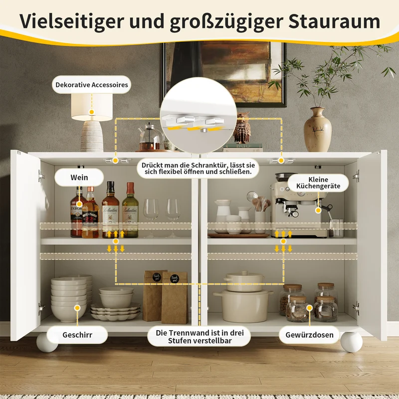 Buffet moderne blanc motif U 120x35x71cm ALIGNLNE