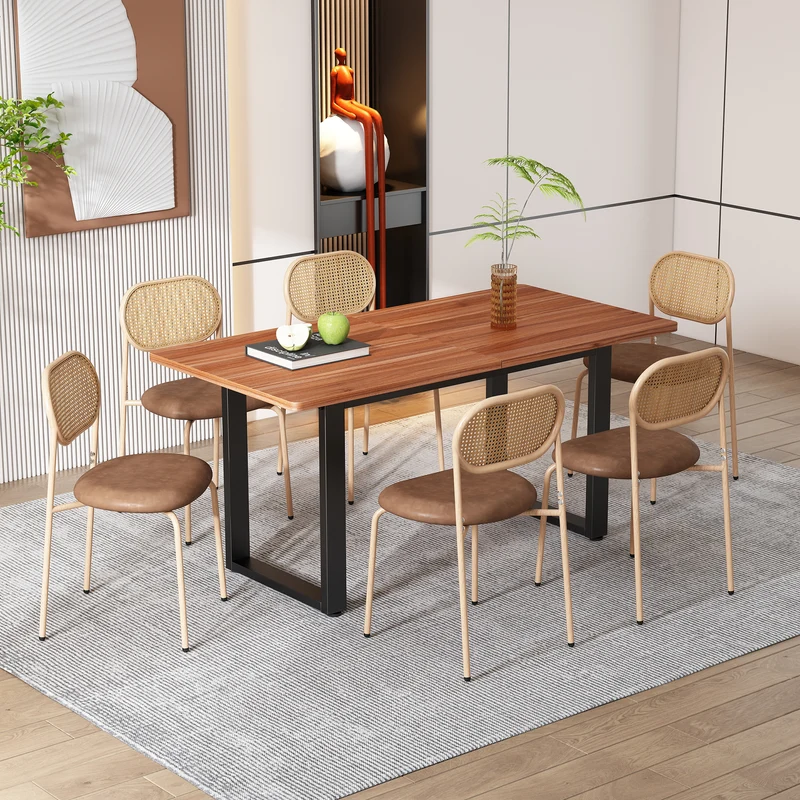 Lot de 6 chaises de salle à manger PU beige et dossier en rotin VIVIDLON