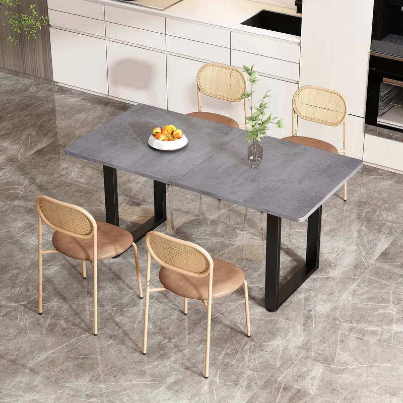 Lot de 6 chaises de salle à manger PU beige et dossier en rotin VIVIDLON