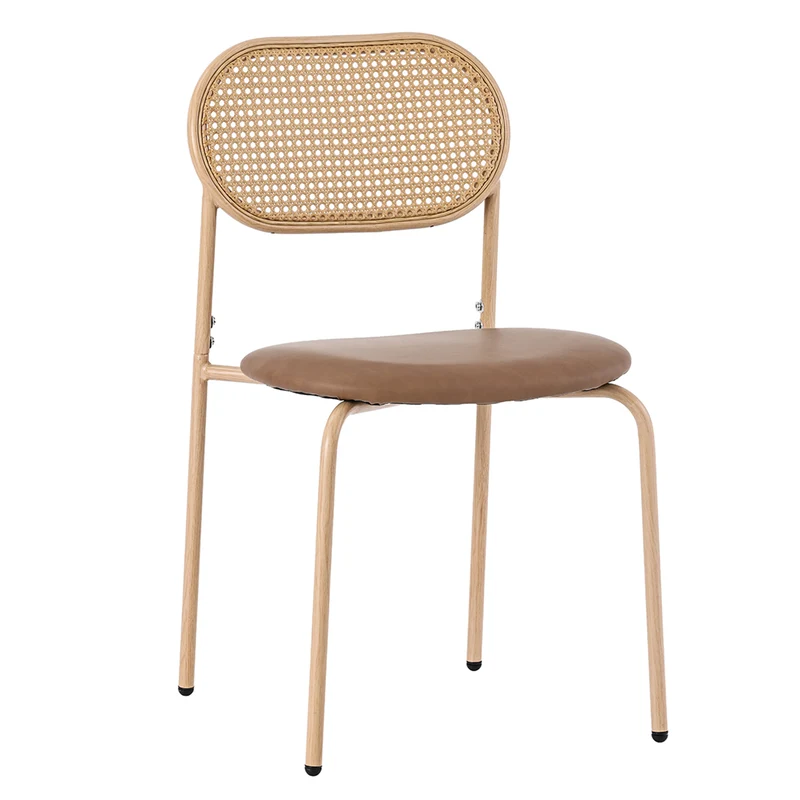 Lot de 6 chaises de salle à manger PU beige et dossier en rotin VIVIDLON