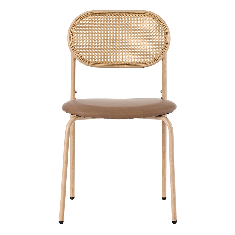 Lot de 6 chaises de salle à manger PU beige et dossier en rotin VIVIDLON