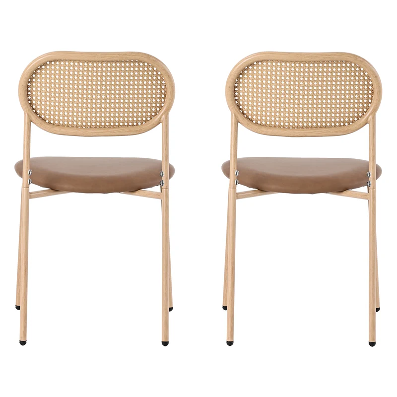 Lot de 2 chaises de salle à manger PU beige en rotin pieds en métal VERTEXIX